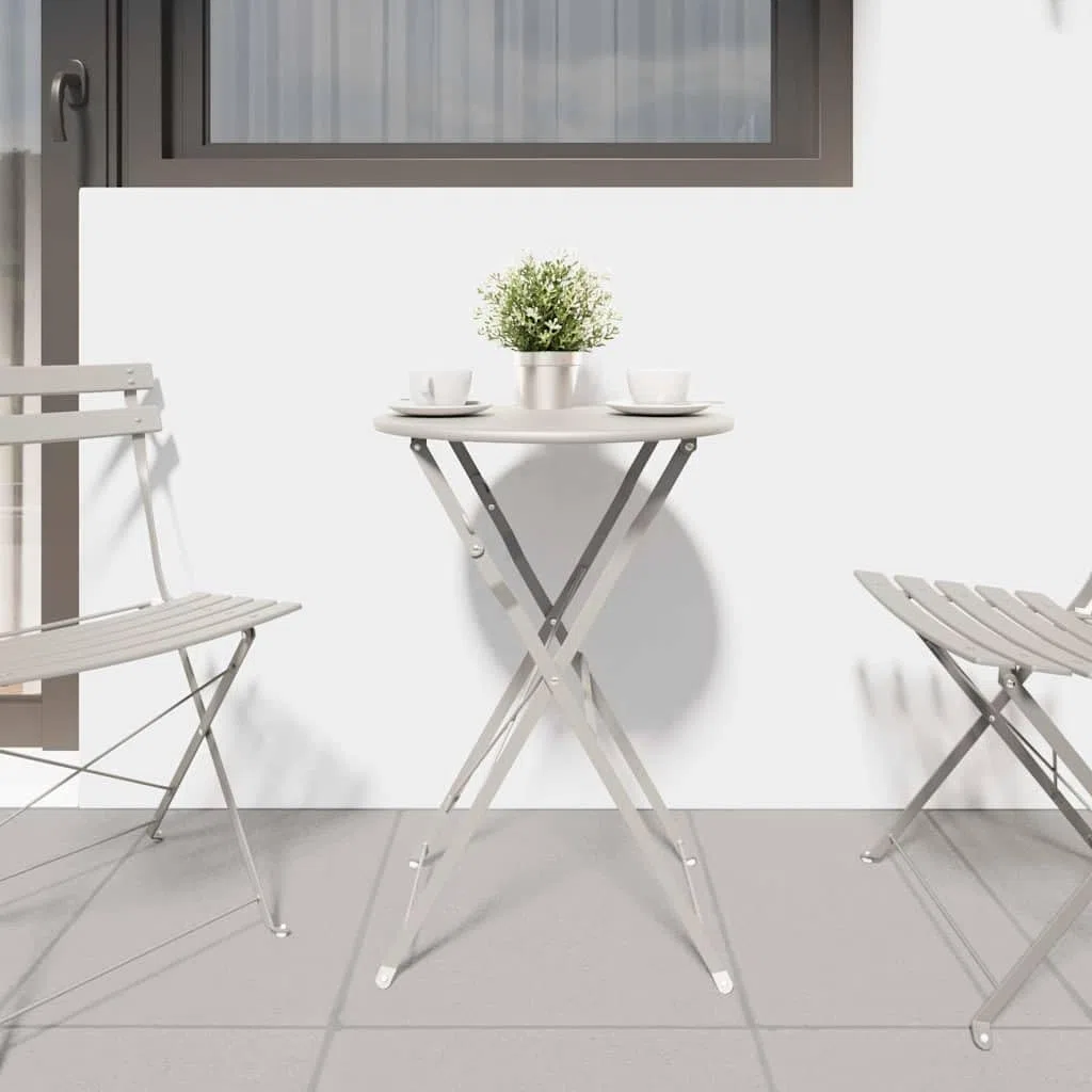 Table bistrot Beige Ø 50 cm et 71 cm de Haut en Acier revêtu de Poudre, Pliable pour Jardin terrasse Balcon Patio mobilier extérieur, idéale pour Repas ou détente