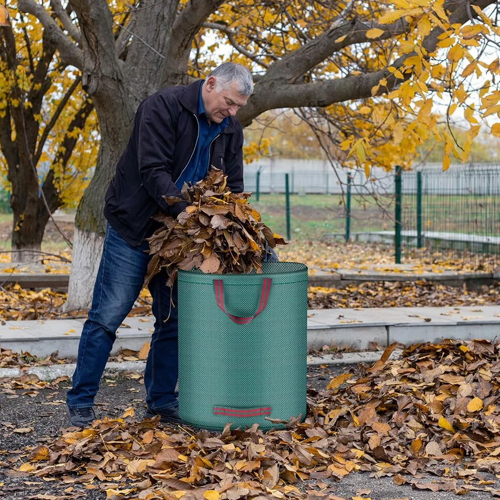 Flintronic 3x120LSacs de Jardin, Sacs à Déchets de Jardin, Sacs de Déchets Jardin Résistants, Sac déchet en PP Robuste avec Poignées, Pliables et Réutilisables(Gants de Jardinage)
