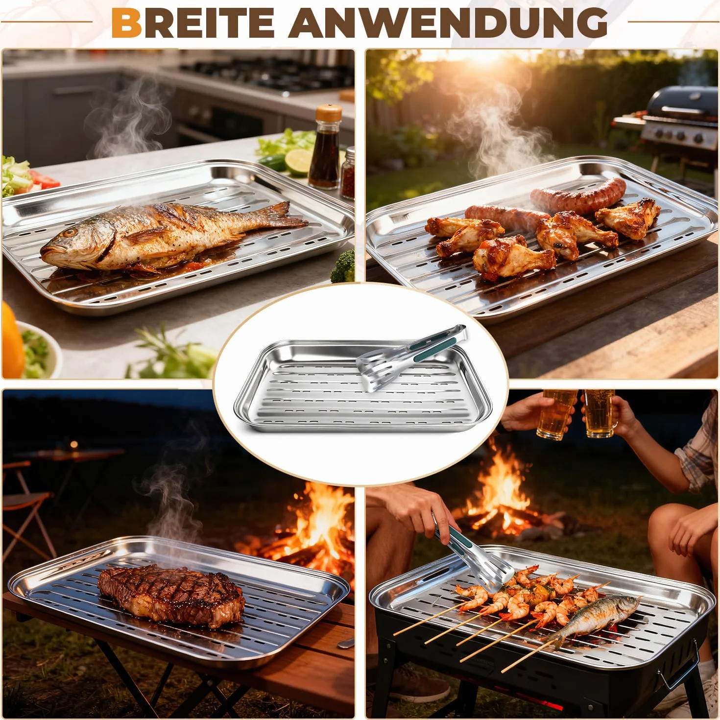 Plat Barbecue 34,9x24,5x2,7cm Plat de Cuisson Barbecue avec Trous 2pcs Réutilisables Plaque Inox pour Barbecue avec 1 Pince à Griller Accessoires Barbecue