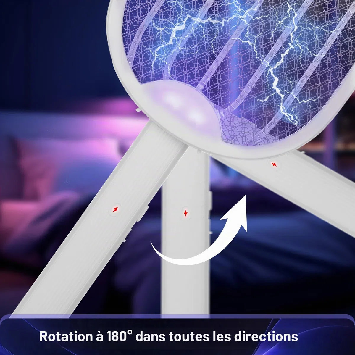 Raquette Electrique Insectes, 4000V Raquette Anti Moustiques Rechargeable par USB, Tapette à Mouches Pliable, Forte Puissance pour Éliminer Moustiques, Mouches, Mites, pour Maison, Cuisine & Jardin