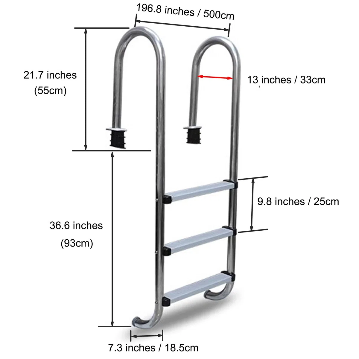 Échelle de piscine pour piscine creusée, 3 marches en acier inoxydable avec pédale antidérapante, montage facile pour une escalade sûre, design durable pour une meilleure stabilité