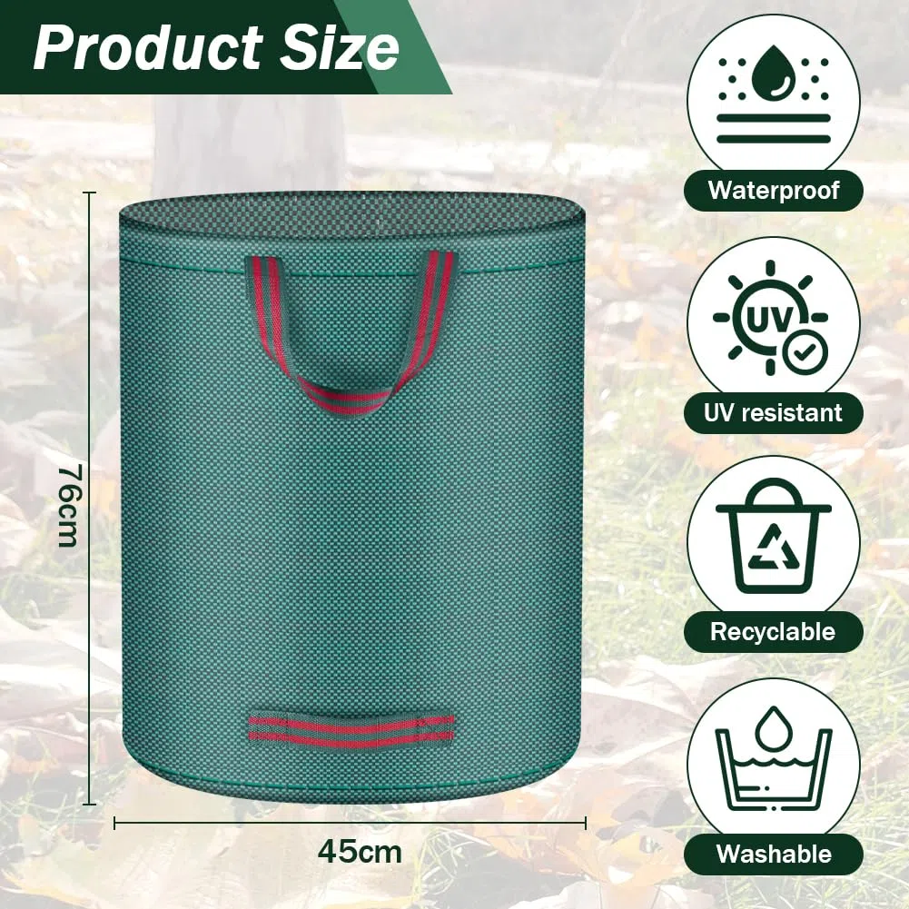 Flintronic 3x120LSacs de Jardin, Sacs à Déchets de Jardin, Sacs de Déchets Jardin Résistants, Sac déchet en PP Robuste avec Poignées, Pliables et Réutilisables(Gants de Jardinage)