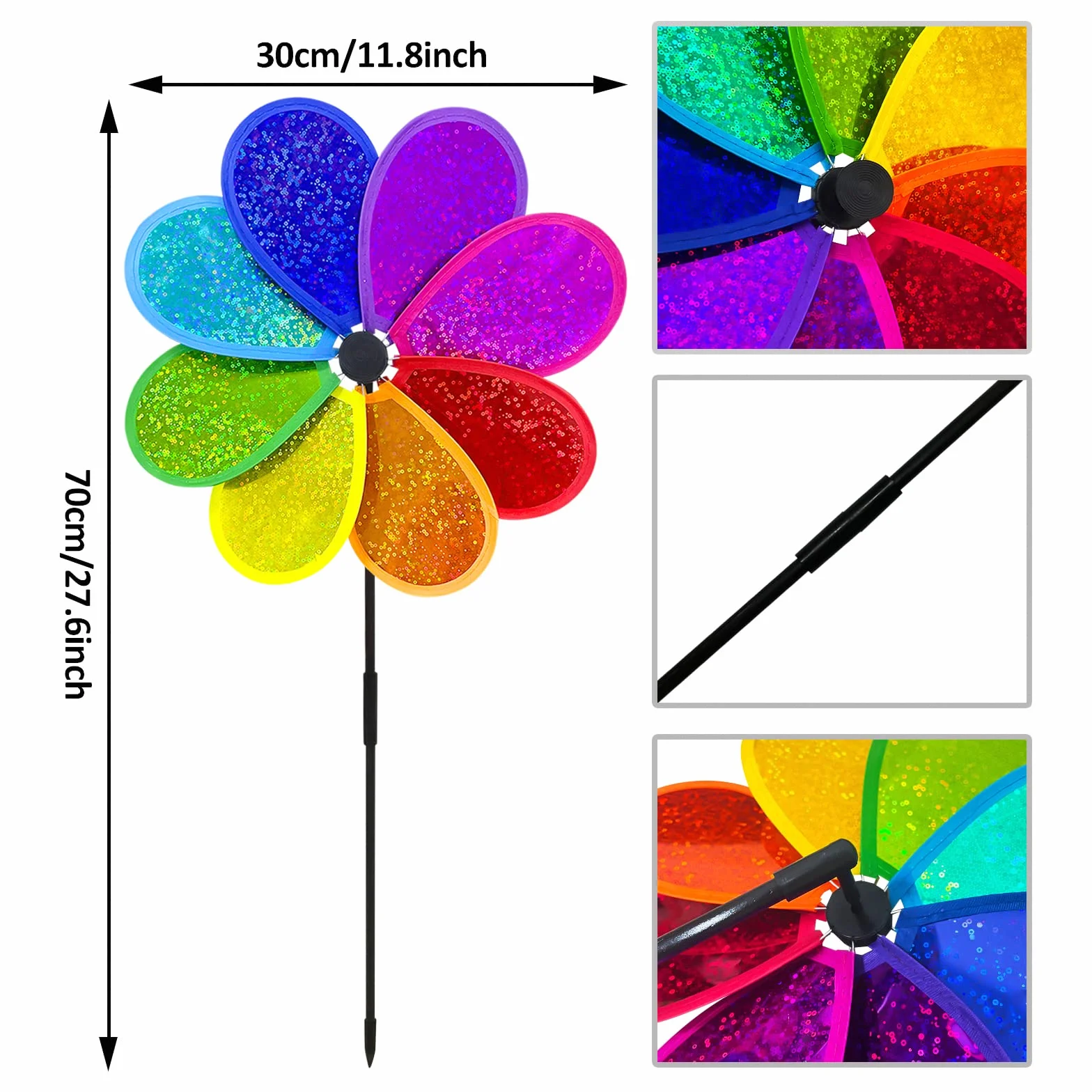 4 Pièces Éolienne de Jardin Fleur Roue Arc-en-ciel 30 cm Éolienne Étincelante Spinner pour Pelouse Éolienne de Cour Jardin Terrasse Balcon Piquet de Jardin Déco