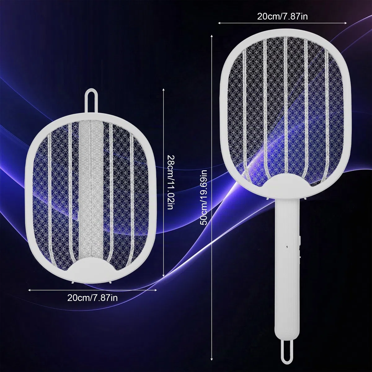 Raquette Electrique Insectes, 4000V Raquette Anti Moustiques Rechargeable par USB, Tapette à Mouches Pliable, Forte Puissance pour Éliminer Moustiques, Mouches, Mites, pour Maison, Cuisine & Jardin