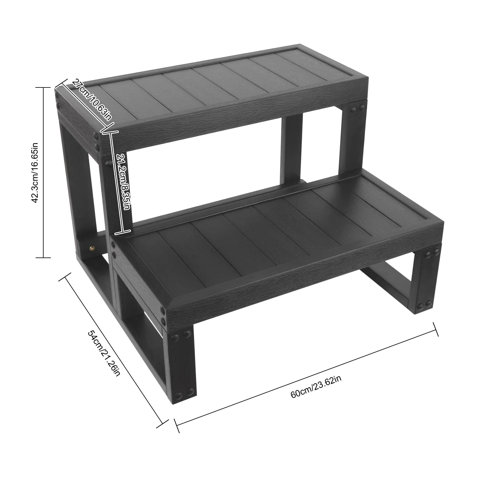 Marche de Spa à 2 marches - 60 x 54 x 42 cm - Universelle - Aspect Bois - Marches en Plastique - Antidérapantes - Étanche - pour l'extérieur et l'extérieur
