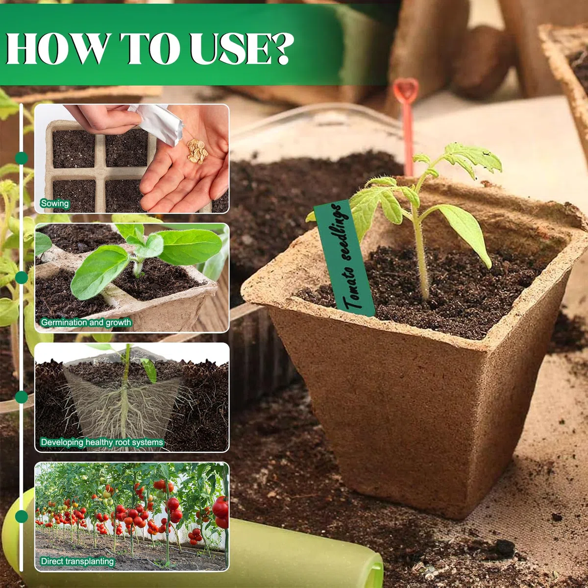Kit de Semis Biodégradable – 10 Plateaux à Semis sans Trou + 40 Pots de Semis avec Trous de Drainage – Pulpe de Papier Compostable Écologique pour Graines, Légumes et Fleurs