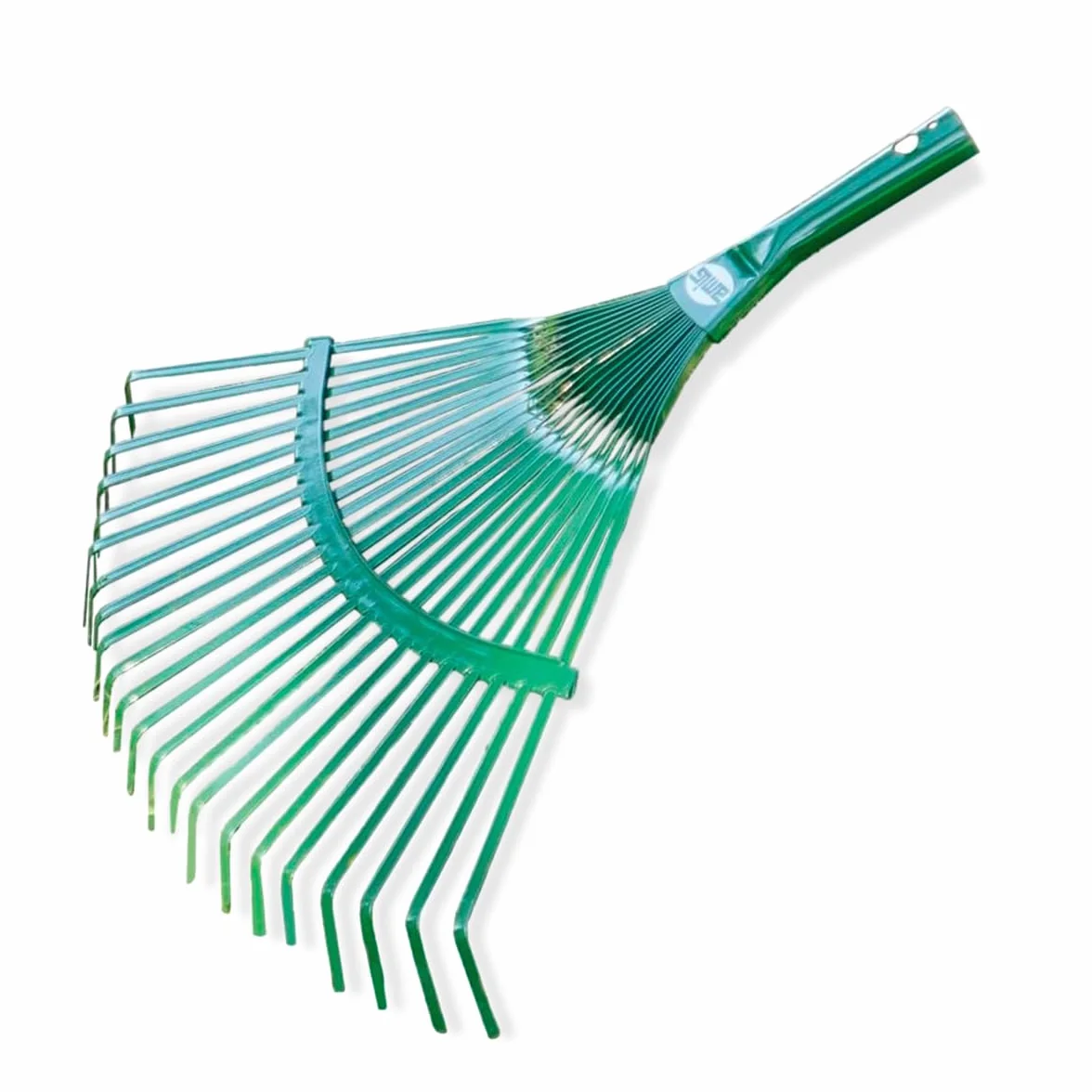Amig - Râteau de Jardin - 22 Dents Plates - Acier métal résistant - Lattes Fixes pour Feuilles et Gazon - 400 mm - Vert - Manche Non Inclus