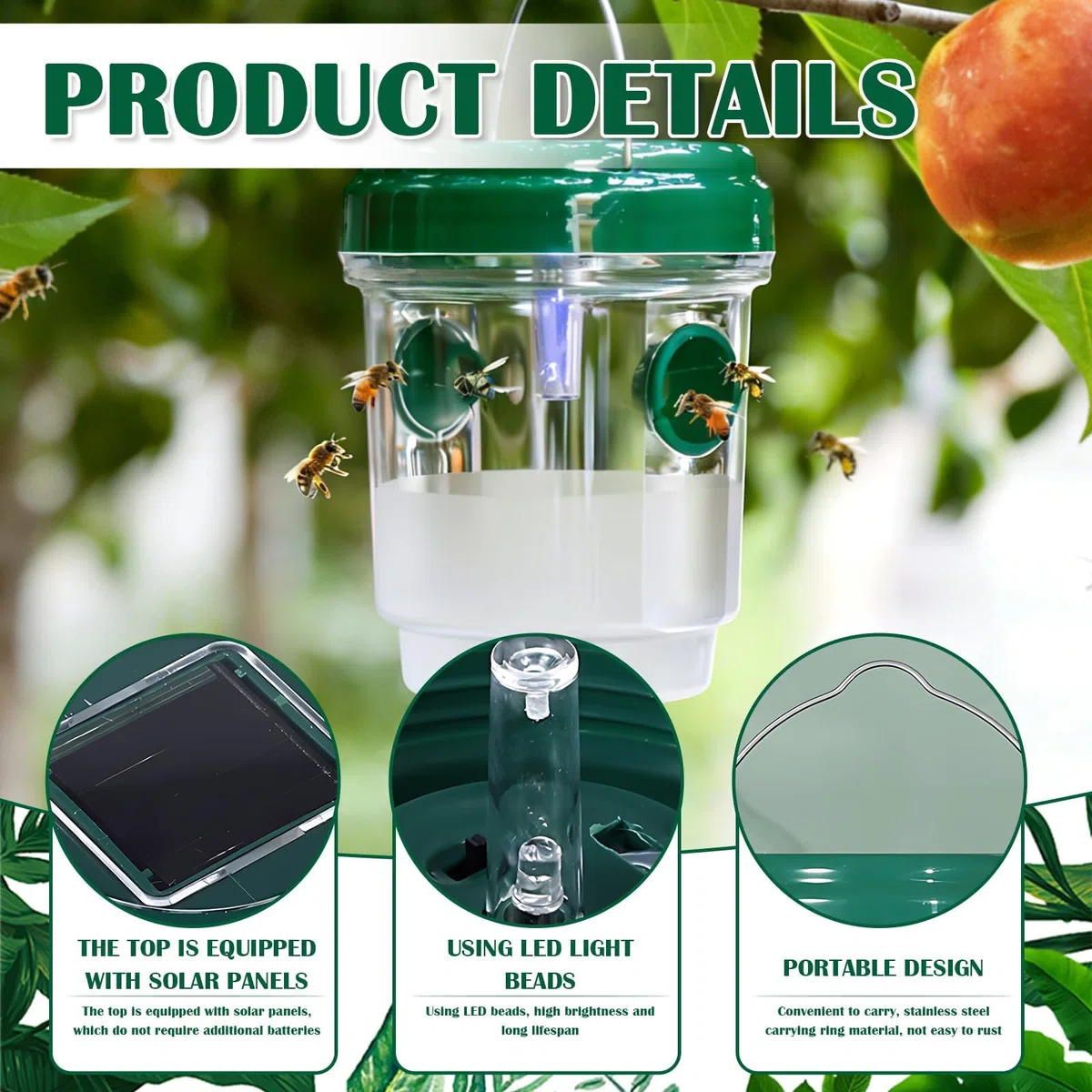 ZVD Piege Frelon Asiatique, 2PCS Piege A Guepes Et Frelons Exterieur À Suspendre Vivant à Double Canal, Kit Piège A Frelon Asiatique Selectif pour Exterieur Jardin Balcon (Vert-2)