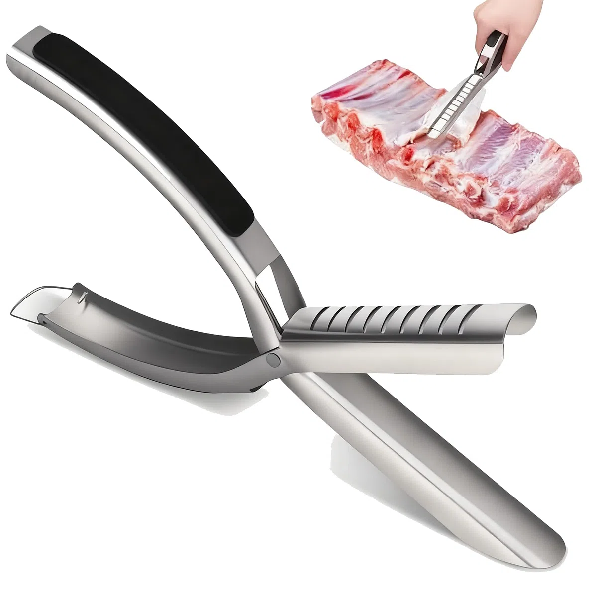 Outil pour Enlever la Membrane des Côtes, Accessoire Barbecue en Acier Inoxydable, pour Un Démembrage Facile, pour Préparation Rapide, Viandes Juteuses, Prise en Main Sûre