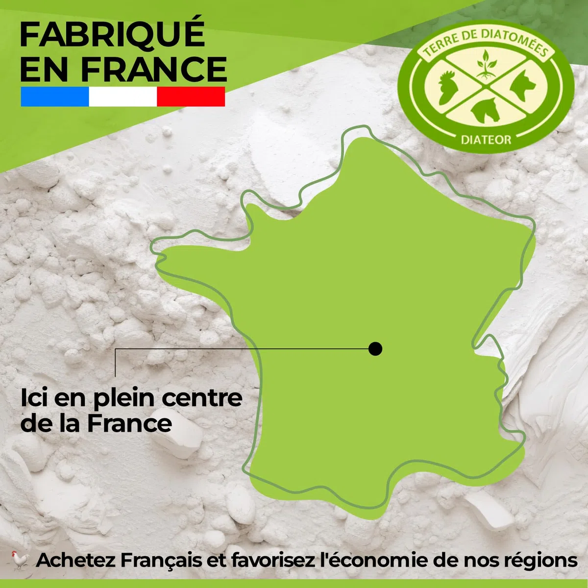 TERRE DE DIATOMEES DIATEOR - Seau de 1,3Kg de Terre de Diatomée Grade Alimentaire - 100% Naturelle, Non Calcinée - Poudre Blanche Extra Fine - Fabriquée en France